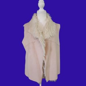 Zara Basic Women Fur Vest, Size Large, Color Beige